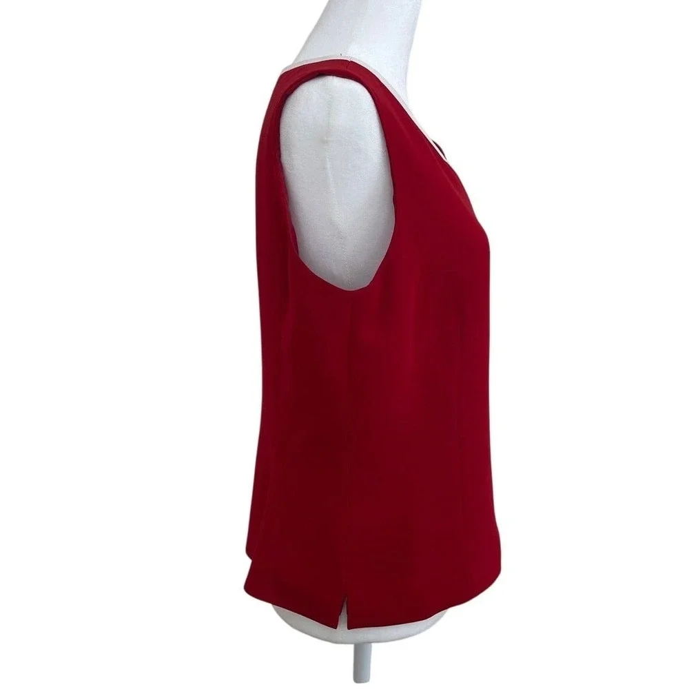 Kasper Petite Red V-Neck Sleeveless Shell Top Blouse Side Zip Size 10P